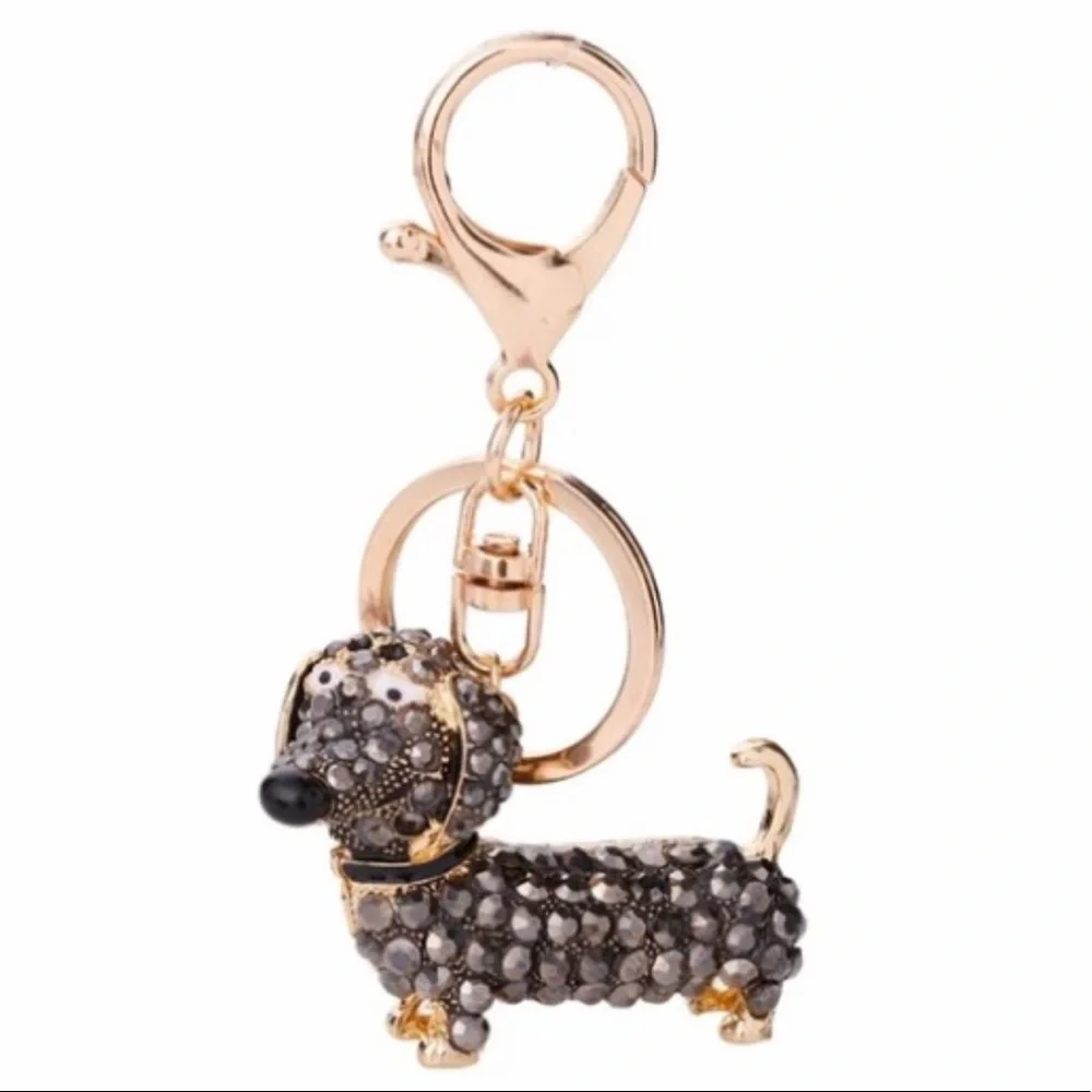 3 Gold, Silver and Black Rhinestone Dachshund Keychains - Picture 4 of 8